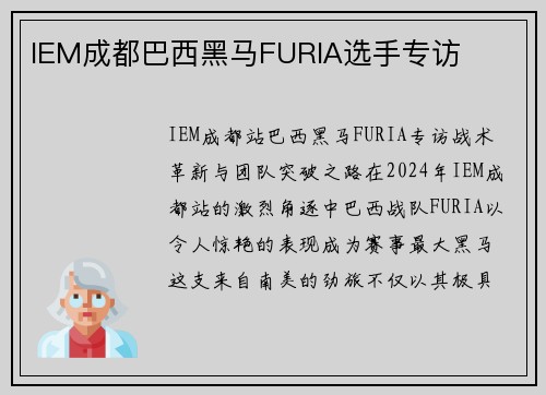 IEM成都巴西黑马FURIA选手专访